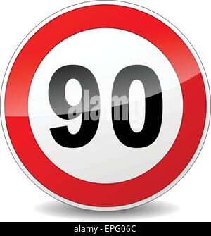 Speed limit 90 round road traffic icon sign flat style design vector ...