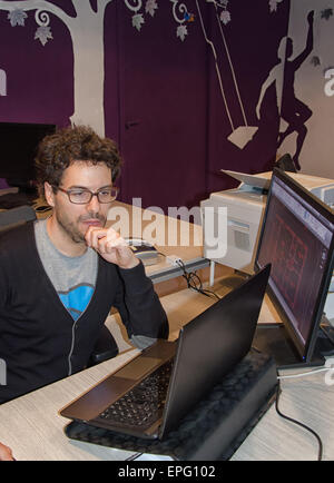 View of an engineer working on the computer Stock Photo