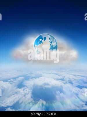 Composite image of earth on floating cloud Stock Photo