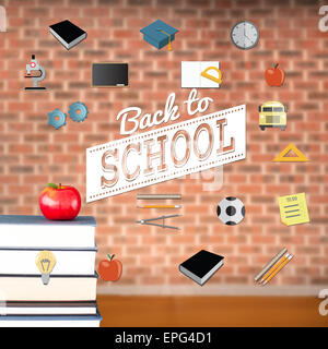 Composite image of back to school message with icons Stock Photo