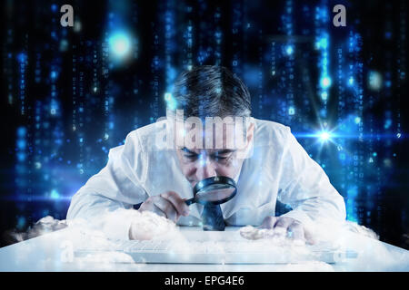 Composite image of mature businessman examining with magnifying glass Stock Photo