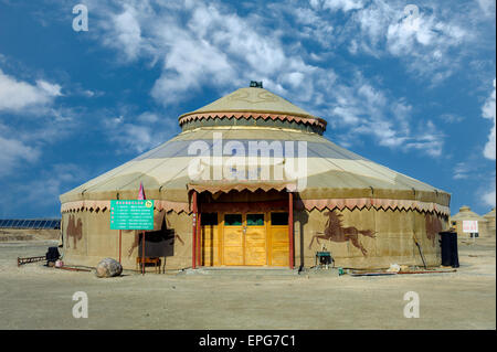 A Mongolian yurt  near Yardan Geological Park in Gansu Province, China. Stock Photo