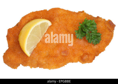 Paniertes Wiener Schnitzel mit Zitrone isoliert Stock Photo