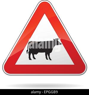 Cow Warning sign red. Farm Hazard attention symbol. Danger road sign ...