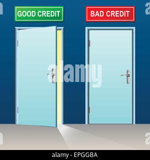 illustration of two doors for good and bad credit Stock Vector