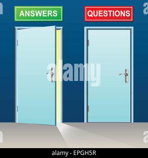 illustration of two doors for answers and questions Stock Vector