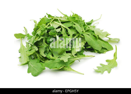 rucola leaves on white background Stock Photo