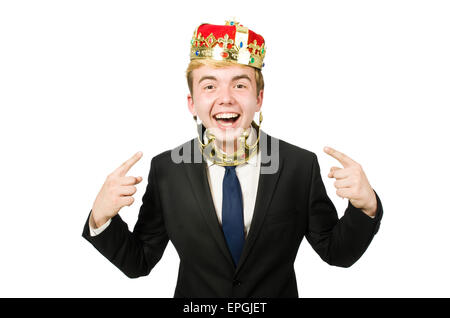 Businessman with crown isolated on white Stock Photo