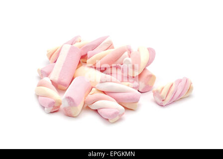 assorted marshmallows on white background Stock Photo