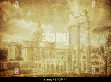 Vintage image of ancient roman forums in Rome, Italy Stock Photo