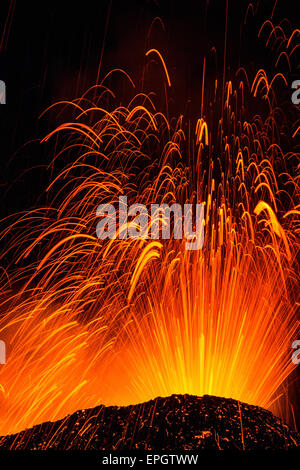 A spectacular eruption of Mount Etna, photographed from a few tens of meters. Crater concerned: Gemini. Stock Photo