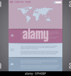 Website template design in pastel colors and world map Stock Photo