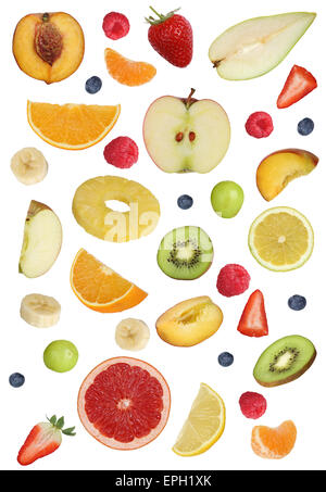 Collage von Früchte wie Orange Frucht, Apfel, Banane und Erdbeere Stock Photo