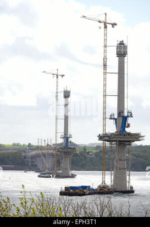 Towers of The Queensferry Crossing (formerly the Forth Replacement Crossing) the new Forth Rd Bridge in Scotland. Stock Photo