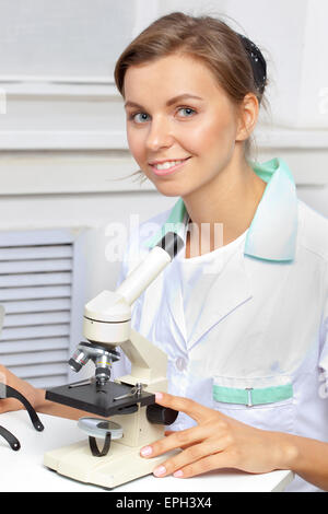 Smiling female researcher Stock Photo