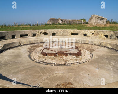 German WW2 concrete blockhouse gun emplacement 'Crisbecq Battery' St Marcouf, Normandy, France Stock Photo