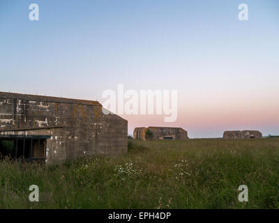 German WW2 concrete blockhouse gun emplacement 'Marefontaine Battery' South of Ver Sur Mer, Normandy, France Stock Photo