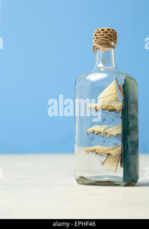 toy boat in a glass bottle Stock Photo