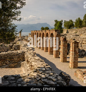 Caves of Catullus,the Roman villa knows as Villa Catulliana or 'Grotte di Catullus',the 1st century BC,the columns of cryptoport Stock Photo