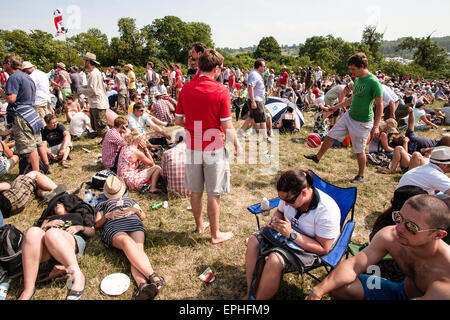 Thousands of football fans watched the football World Cup on giant screens area Glastonbury Festival/ 'Glasto' held on working f Stock Photo