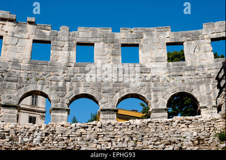 Construction wall Roman amphitheater, Pula, Croatia Stock Photo