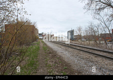 Rail road tracks in Milwaukee, Wisconsin. Stock Photo