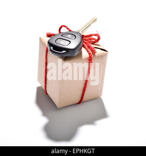 car key and gift box isolated on white background Stock Photo