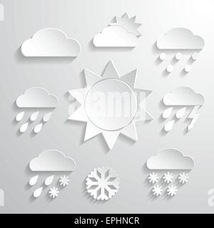 Weather icons in paper style. Vector background or separate elements Stock Vector