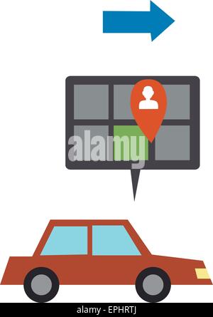Vector illustration of network concept. Car with GPS icon. Stock Vector