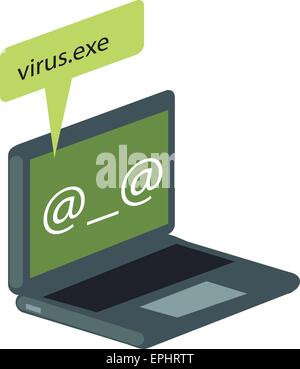 Vector illustration of computer virus attacking laptop. Stock Vector