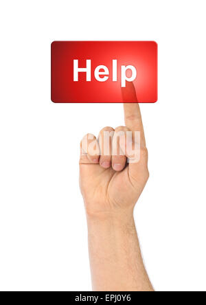 Hand and button Help Stock Photo