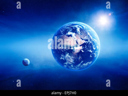 Blue Earth with sunrise in deep space ( Elements of this image furnished by NASA - Cloudmap from http://visibleearth.nasa.gov ) Stock Photo