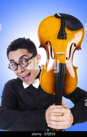 Funny Man With Violin On White Stock Photo - Alamy