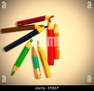 several vintage pencils on a white Stock Photo