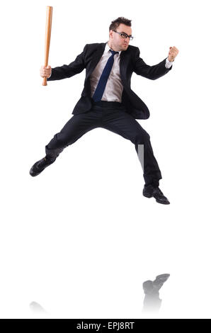 Man with baseball bat isolated on white Stock Photo