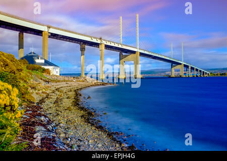 North Kessock Bridge from the Black Isle to Inverness at sunset. Stock Photo