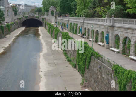 Vienna river canal, view of the Wien River running through the middle of the Stadtpark, one of Vienna's popular city centre parks, Austria. Stock Photo