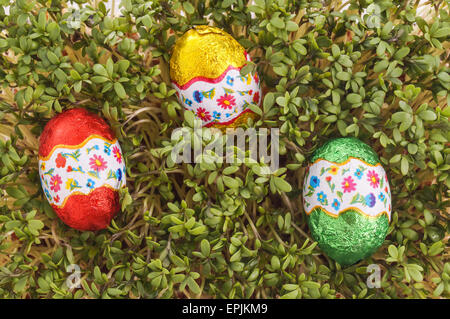 Three Easter egg ready to be found Stock Photo