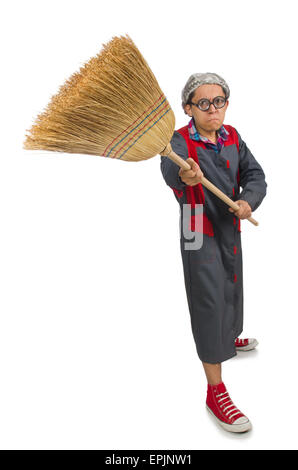 Funny janitor isolated on white Stock Photo