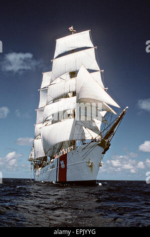 US Coast Guard tall sailing ship Barque Eagle under full sail February 21, 2011 in San Juan, Puerto Rico. Stock Photo