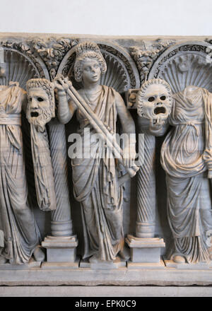 Sarcophagus of the Muses. Roman. Figure with aulos, Euterpe. 280-290 AD. From Rome. National Roman Museum. Palace Massimo. Rome. Stock Photo