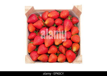 Small crate filled with garden strawberries on a white background Stock Photo
