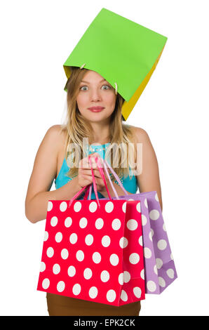 Woman with shopping bags isolated on white Stock Photo