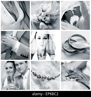 Collage of nine wedding photos Stock Photo