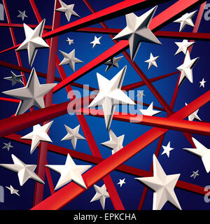 American stars and stripes and United States three dimenaional flag background design element with red white and blue colors celebrating fourth of July and election time.