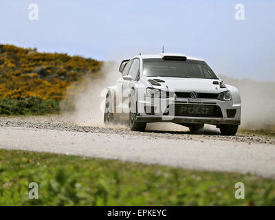 VIANA DO CASTELO, PORTUGAL - MAY 12: Volkswagen Polo R WRC in testing for Rally Portugal in Viana do Castelo, Portugal, May 12, 2016. Stock Photo