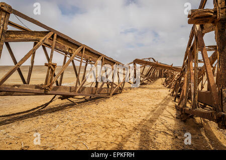 Rusting oil rig abandoned in the desert, Skeleton Coast, Namibia, Africa Stock Photo