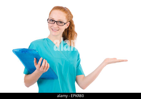 Careful nurse isolated on white Stock Photo