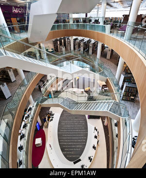 Elevated view of atrium and staircase in Liverpool Central Library, England, UK Stock Photo
