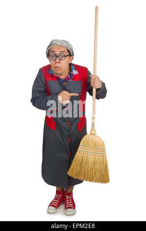 Funny janitor isolated on white Stock Photo